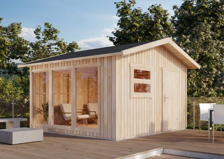 Alpholz Design Gartenhaus Molli Gartenhaus aus Holz Holzhaus mit 86 mm Wandstärke, Blockbohlenhaus 4,3x4,7m