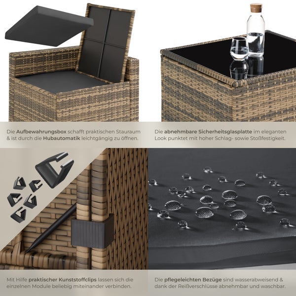 Rattan Lounge tectake Verona mit Sicherheitsglasplatte für 6 Personen natur