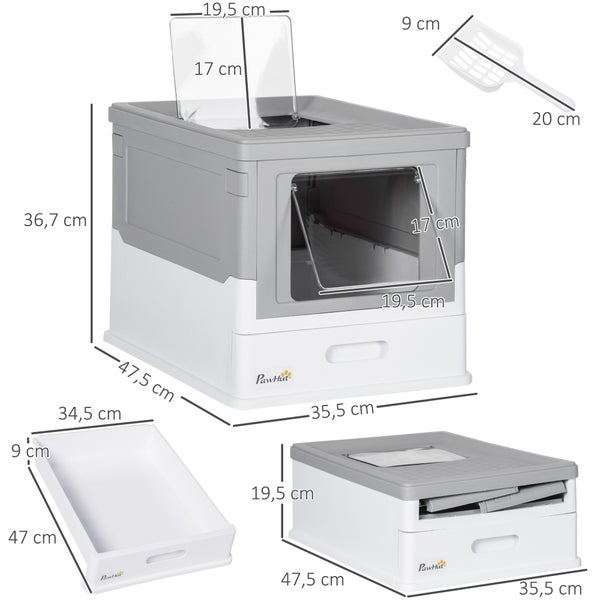 PawHut Katzentoilett, 47,5L x 35,5B x 36,7H cm, Kunststoff, Weiß+Grau