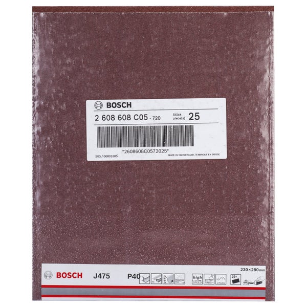 Bosch Schleifpapier J475 P40, 230 x 280 Millimeter, 25 Stück