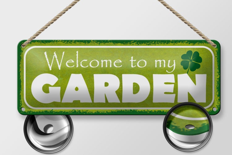 Blechschild Spruch 27x10cm welcome to my Garden Garten Dekoration