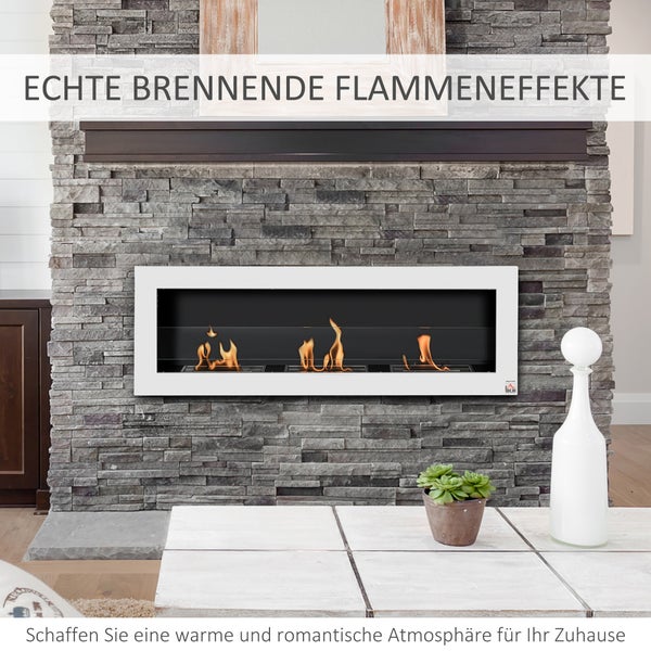 HOMCOM, Ethanol-Kamin, Bio-Ethanol-Brenner, 120B x 15T x 40H cm, Stahl, Weiß