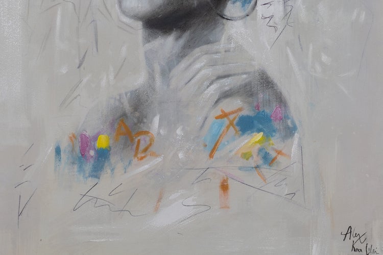 Handgemaltes Gemälde Acrylfarbe 75x100cm Schwarz-Weiß