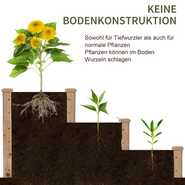 Outsunny Hochbeet 3-stufige Gartenbeet Pflanzenbeet  Kräuterbeet Blumentreppe für Balkon Garten Natur Tannenholz 124 x 124 x 56 cm