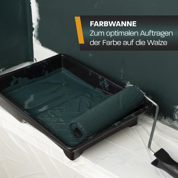 Farbwanne mit Farbroller und Farbe