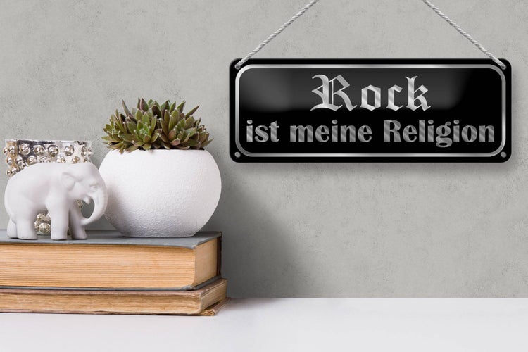 Blechschild Spruch 27x10cm Rock ist meine Religion Dekoration