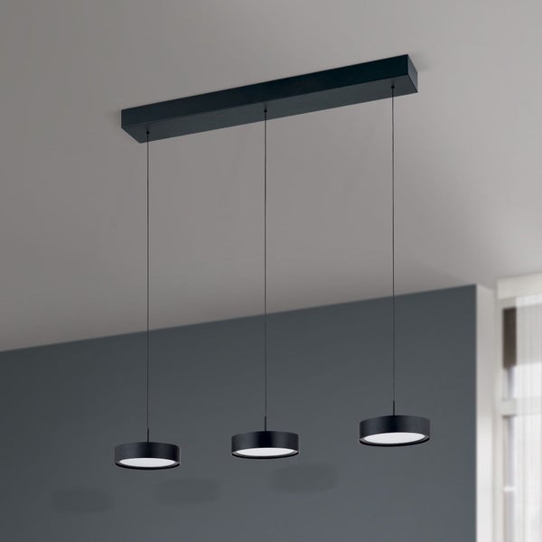 Moderne dreiflammige LED Pendelleuchte mit runden flachen Leuchtenköpfen für den Innenbereich