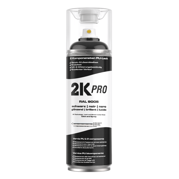 2K PRO 2 Komponenten Sprühfarbe 400ml RAL9005 Tiefschwarz Glanz
