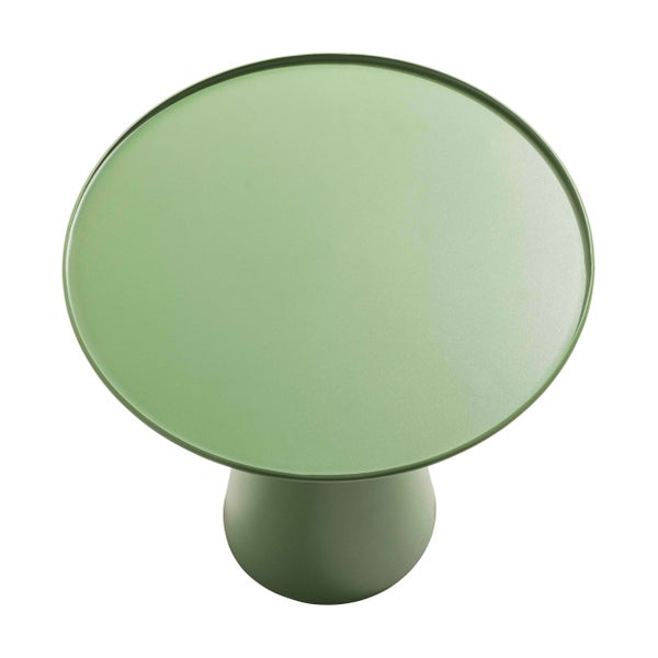 Runder Beistelltisch aus Metall in der Draufsicht.