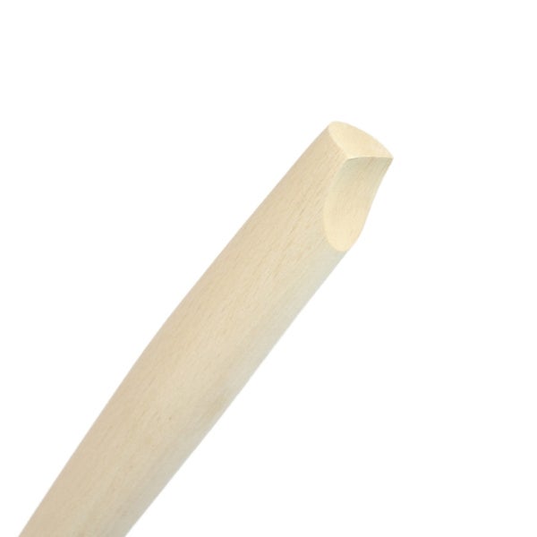 Nahaufnahme eines Werkzeugstiels aus Holz mit Kuhfuß-Ende.