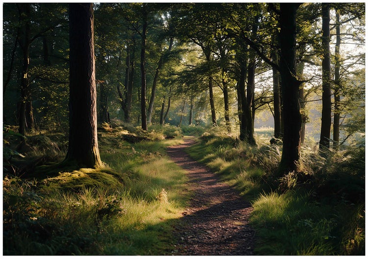 Waldweg mit Bäumen und Gras