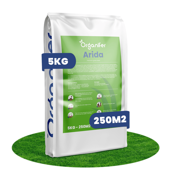 Organifer Arida Premium Grassamen, 5 kg Packung für bis zu 250 Quadratmeter