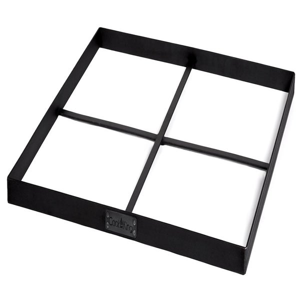 Schwarzes quadratisches Untergestell aus Metall mit Kreuzstrebe von Cook King für Feuerschalen.