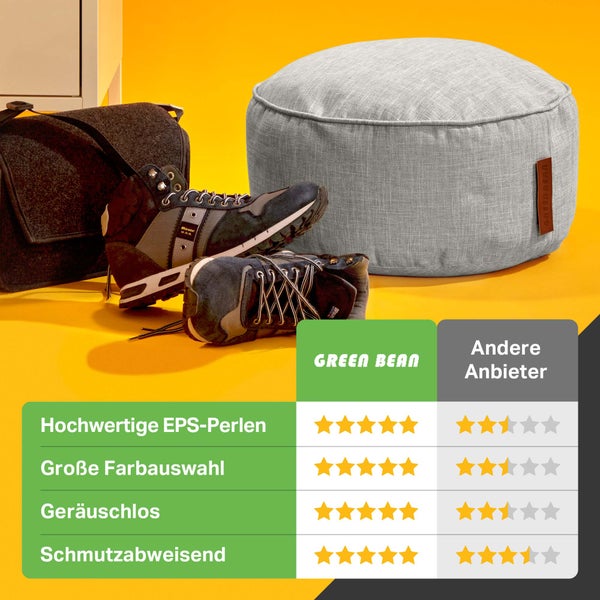 Green Bean 2er Set Indoor Sitzsack + Hocker mit EPS-Perlen Füllung - Fußhocker Fußkissen Sitz-Pouf Bodenkissen Liegekissen Sitzkissen Lounge Chair Sitzhocker Relax-Sessel Bean Bag Silber Grau