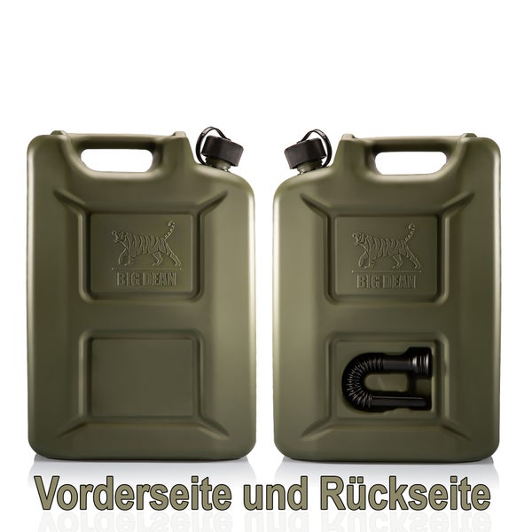 BigDean Benzinkanister 20L in Olivgrün mit flexiblem Ausgießer - Kraftstoffkanister für Benzin & Diesel - Kanister Dieselkanister Reservekanister - Made in Germany