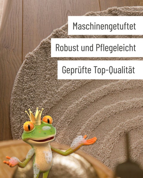Maschinengetufteter Teppich, robust und pflegeleicht, in geprüfter Top-Qualität mit einer Froschfigur.