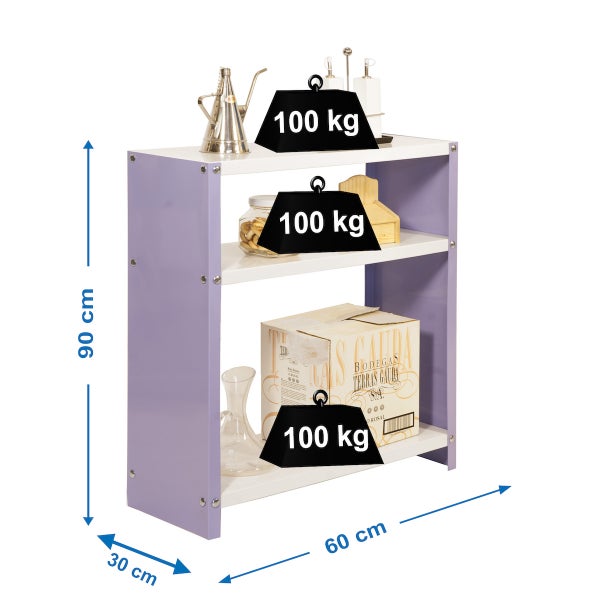 PROREGAL Wohnregal Living Luchs Metal mit 3 Fachböden HxBxT 90 x 60 x 30 cm Fachlast 100 kg Lila/Weiß