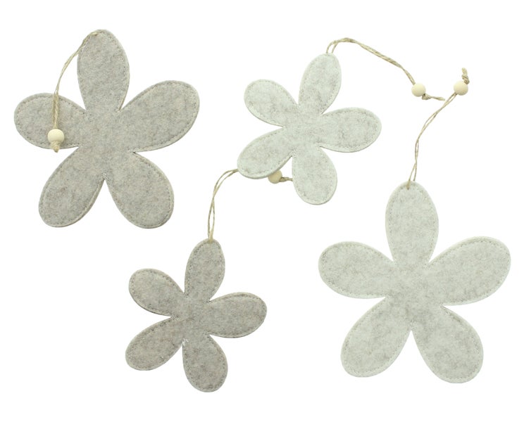 FRANK FLECHTWAREN|Hänger Blumenquartett, 4er Set, 11 x 2 x 11 cm, 16 x 2 x 16 cm, POLYESTER, HOLZ, JUTE