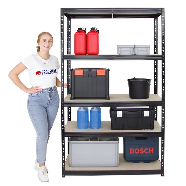 PROREGAL Mega Deal 5x Schwerlastregal Giant Tiger HxBxT 200 x 120 x 60 cm Fachlast 265 kg 5-Ebenen Schwarz