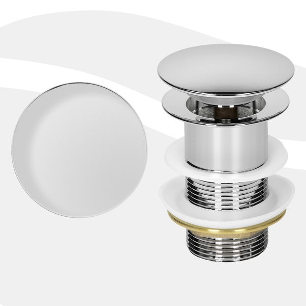 ML-Design Universal Ablaufgarnitur für Waschbecken Waschtisch Ablaufventil ohne Überlauf Messing verchromt Modernes Pop-Up Click Clack Ventil Abflussgarnitur Werkzeugloser Einbau Waschbeckenstöpsel