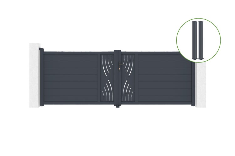 Flügeltor 3,5 m VELETA H.120 cm Aluminium + 2 EIFEL-Pfosten 15 x 15 cm H. 166 cm
