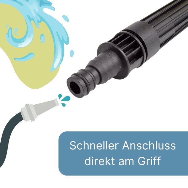 Handgriff aus Kunststoff mit integriertem Schnellanschluss für Gartenschläuche.