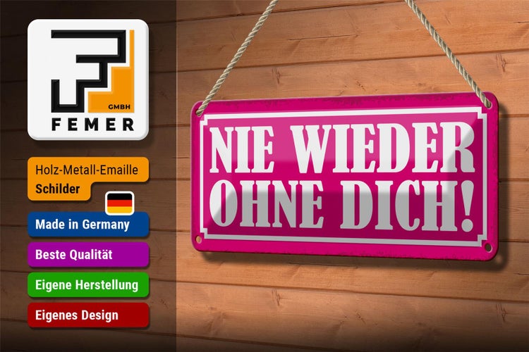 Blechschild Spruch 27x10cm Nie wieder ohne dich Dekoration