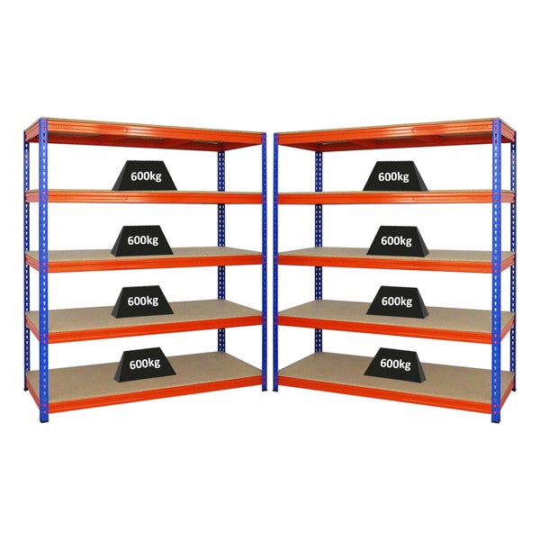 PROREGAL Mega Deal 2x Profi Schwerlastregal Bison HxBxT 200 x 180 x 60 cm 5 Fachböden Fachlast 600 kg Blau-Orange