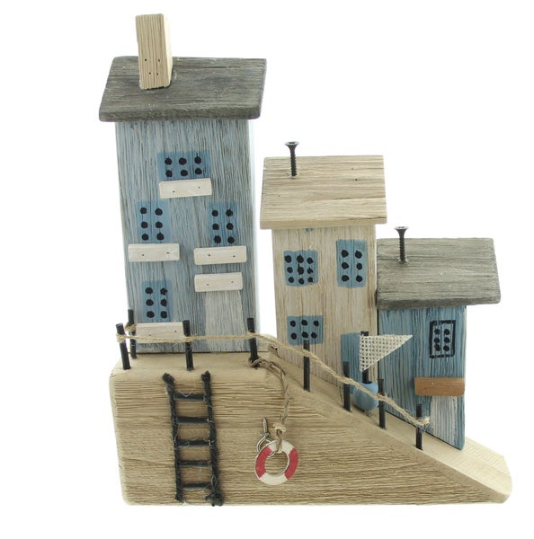 FRANK FLECHTWAREN | Dekohäuschen Hafenpromenade, HOLZ, METALL, SISAL, 23 x 7 x 26 cm