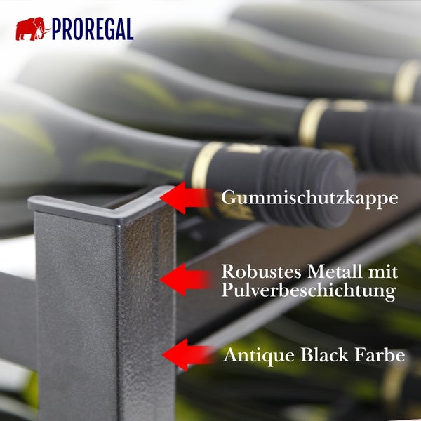 PROREGAL Weinregal TOSKANA HxBxT 75x60x30 cm 30 Flaschen auf 5 Ebenen Schwarz Wein Metallregal Weinständer Flaschenständer