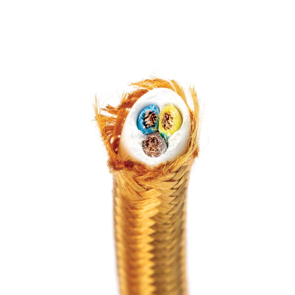 Textilkabel Gold, 3-adrig, (3x 0,75 mm²) - Stoffkabel mit Erdleiter, Meterware