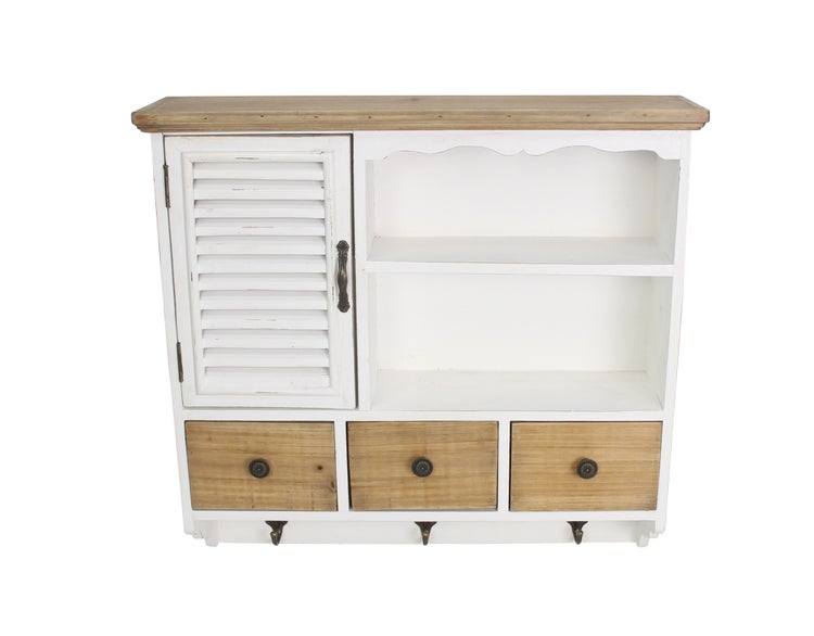 FRANK FLECHTWAREN | Hängeschrank White Cottage, HOLZ, MDF, METALL, 59,5 x 16 x 57 cm