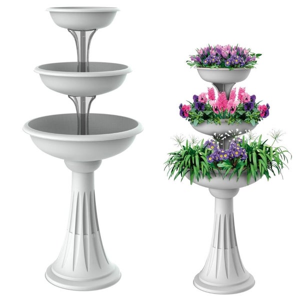 Blumenständer mit 3 Schalen Blumensäule Pflanzensäule Pflanzentreppe Pflanzschale Kräutertopf Pflanzenschalen Weiß