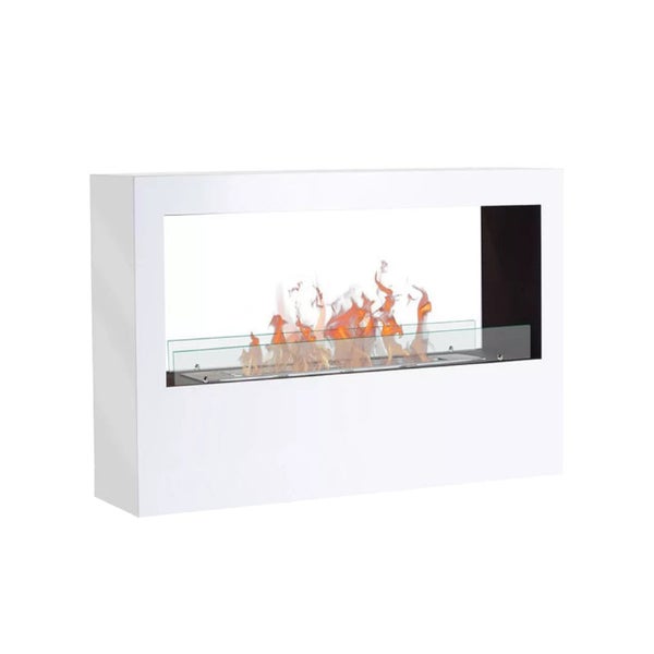 Wandkamin mit Flammen und Glasabdeckung