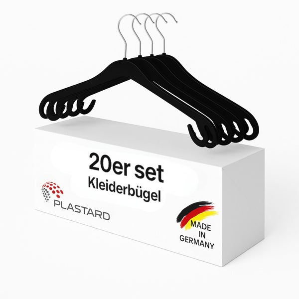 Plastard 20 Stück Kleiderbügel NA 43 cm – Kunststoff – platzsparend, rutschfest, 360° drehbar
