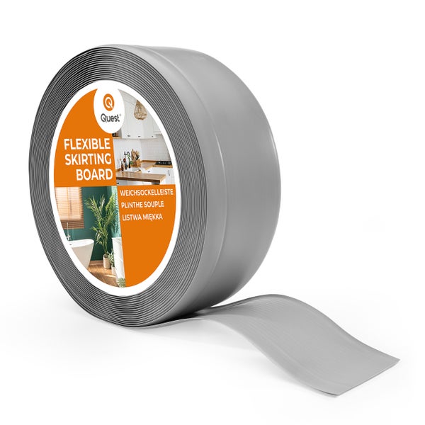Quest Weichsockelleiste, Breite Sockelleiste 70 x 20 mm, PVC Knickleiste für Wand, Boden, Flexibel, Grau, 5 Meter