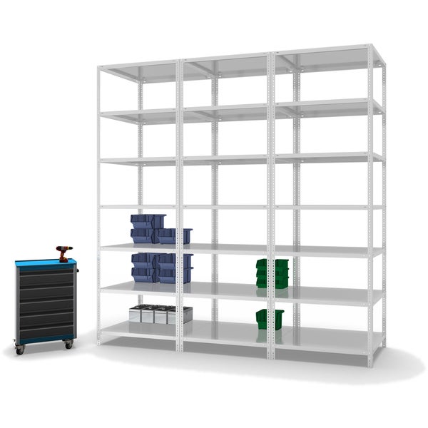 PROREGAL Fachbodenregal Schraubsystem Heavy-Duty Grundregal HxBxT 300 x 100 x 80 cm 7 Ebenen Fachlast 350 kg Beidseitig Nutzbar Lichtgrau