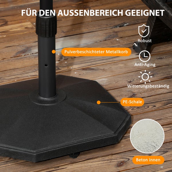 Outsunny Sonnenschirmständer 18 kg Sonnenschirmfuß für Mastdurchmesser Ø 34/38/48 mm, Schirmständer für Garten, Balkon, Zementfüllung, Schwarz