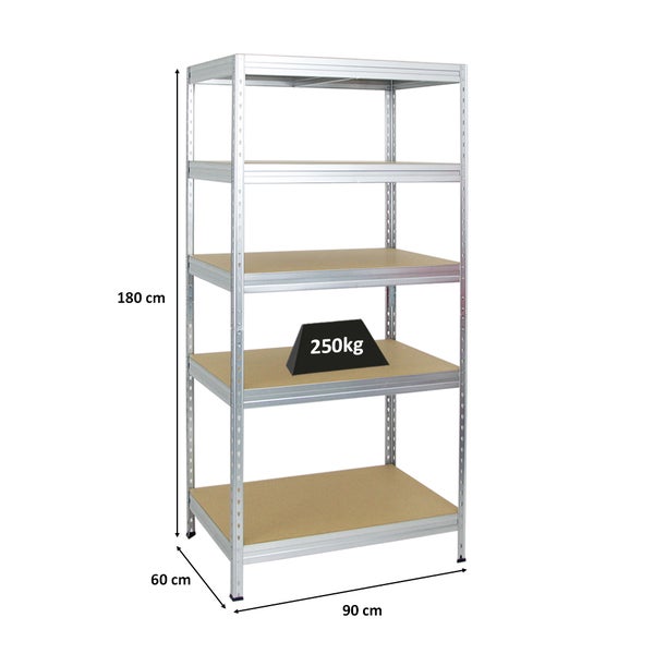 PROREGAL Schwerlastregal Rivet HxBxT 180 x 90 x 60 cm Fachlast 250 kg Innovatives Stecksystem Verzinkt