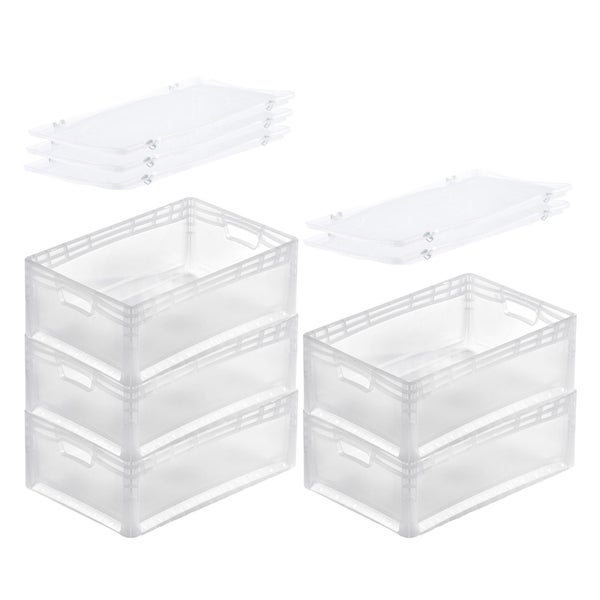 PROREGAL SuperSparSet 5x Transparenter Eurobehälter LightLine mit Offenem Griff und Auflagedeckel HxBxT22 x 40 x 60 cm 46 Liter Eurobox