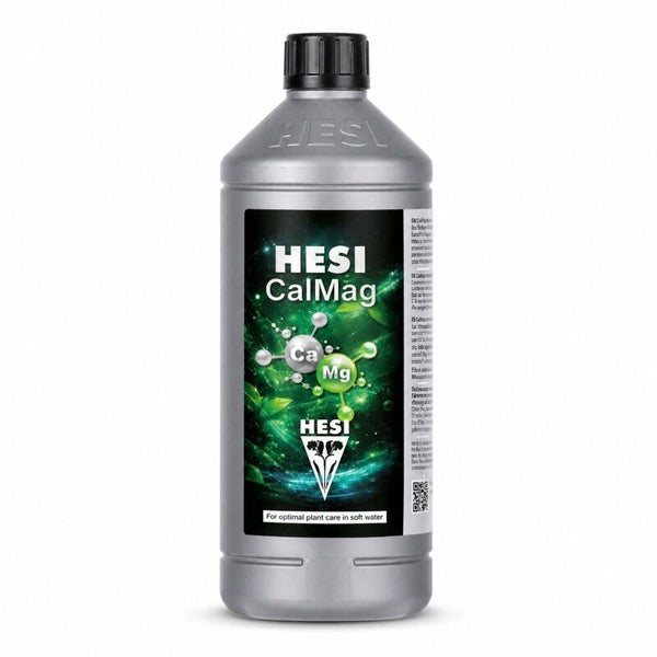 HESI CalMag Pflanzenzusatz in silberner Flasche zur Calcium- und Magnesiumversorgung von Pflanzen in weichem Wasser.