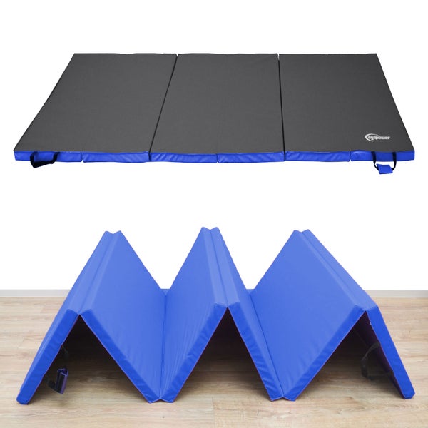 300x100 Klappbare Gymnastikmatte - 5cm dicke Turnmatte Blau Schwarz