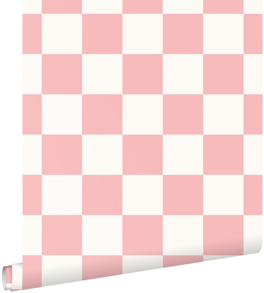 ESTAhome Tapete Karomuster Rosa und Weiß - 0.53 x 10.05 m - 139998