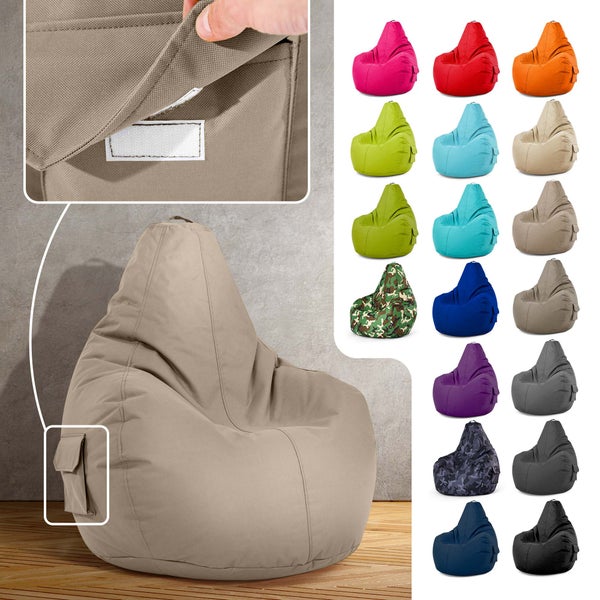Green Bean Sitzsack mit Rückenlehne 80x70x90cm - Gaming Chair mit 230L Füllung Kuschelig Weich Waschbar - Bean Bag Bodenkissen Lounge Chair Sitzhocker Relax-Sessel Gamer Gamingstuhl Taupe