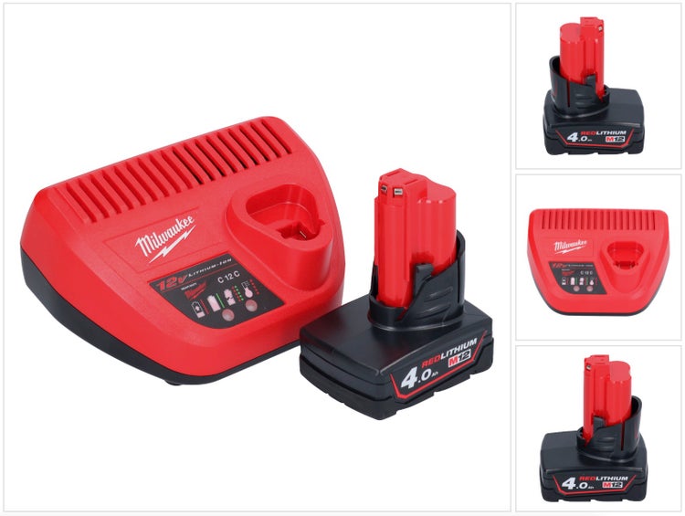 Milwaukee Akkuladegerät C12 C mit 12 Volt 4.0 Amperestunden Lithium Ionen Akku