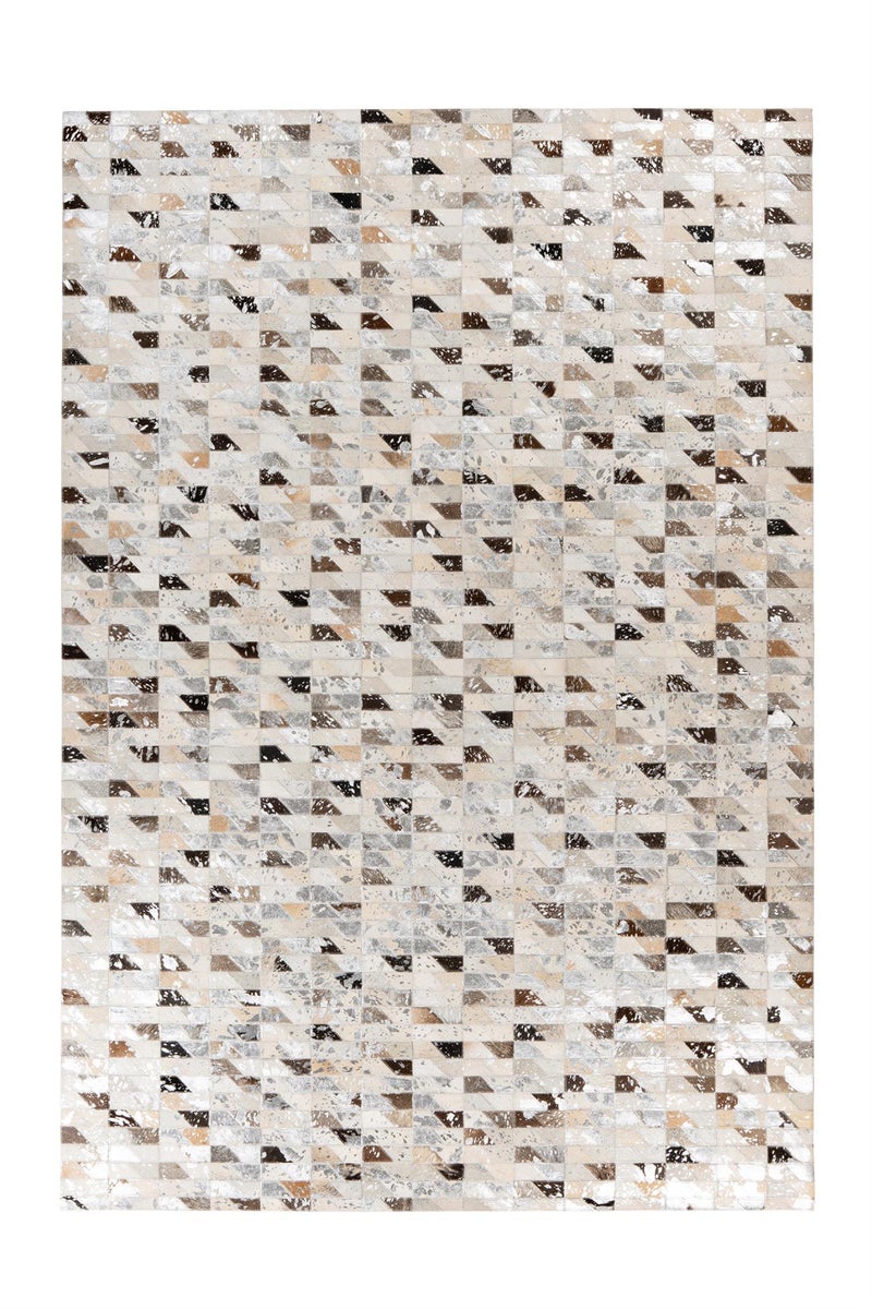 Flachflor Teppich Luxuria Silber / Multi Leder Patchwork-Design handgenäht 160 x 230 cm
