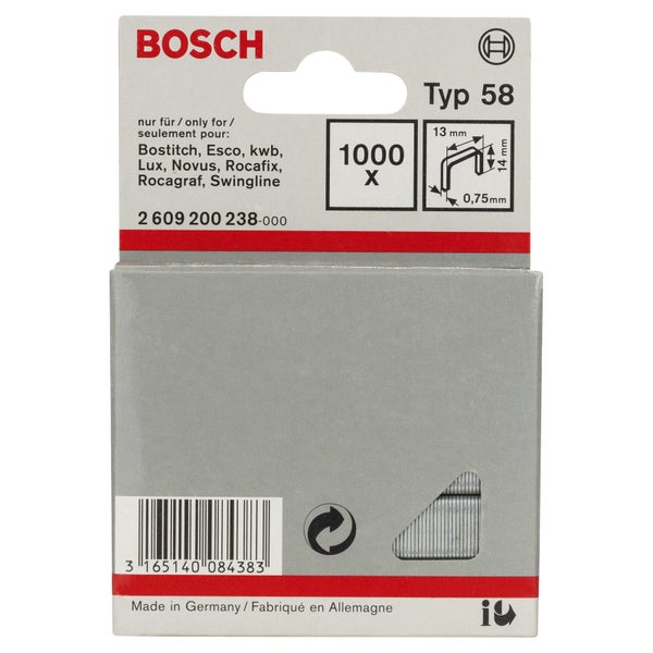 Bosch 1.000x Feindrahtklammer Typ 58, 13 x 0,75 x 14 mm - 2609200238