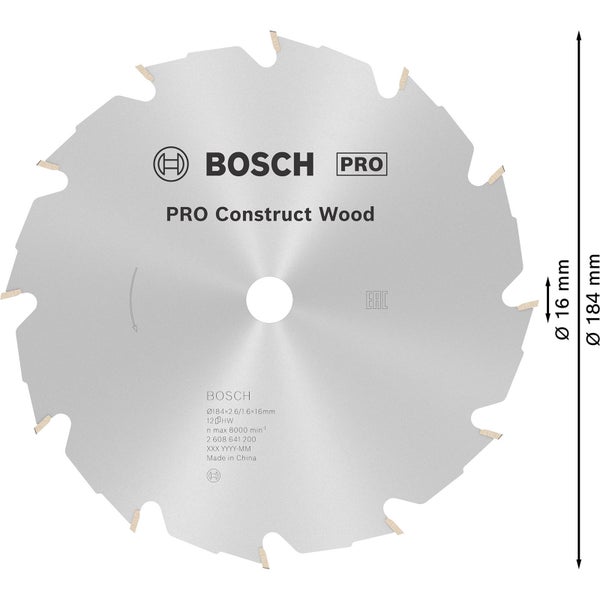 Bosch PRO Construct Wood Kreissägeblatt 184 x 2,6 x 16 mm - 2608641200