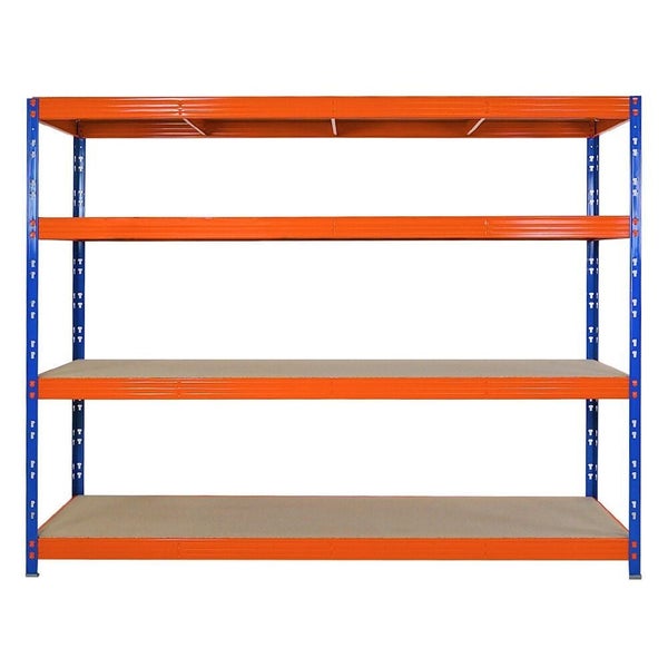 PROREGAL Mega Deal 2x Profi Schwerlastregal Rhino, HxBxT 180x240x60cm, 4 Spanplatten-Ebenen 8mm, Fachlast 450kg, Blau/Orange