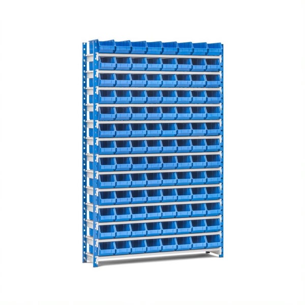 PROREGAL Fachbodenregal MAXIMUS mit 104x Sichtlagerboxen à 5,6L Fachlast 114kg Grundregal HxBxT 200x125x30cm 13 Ebenen Lichtblau/Lichtgrau